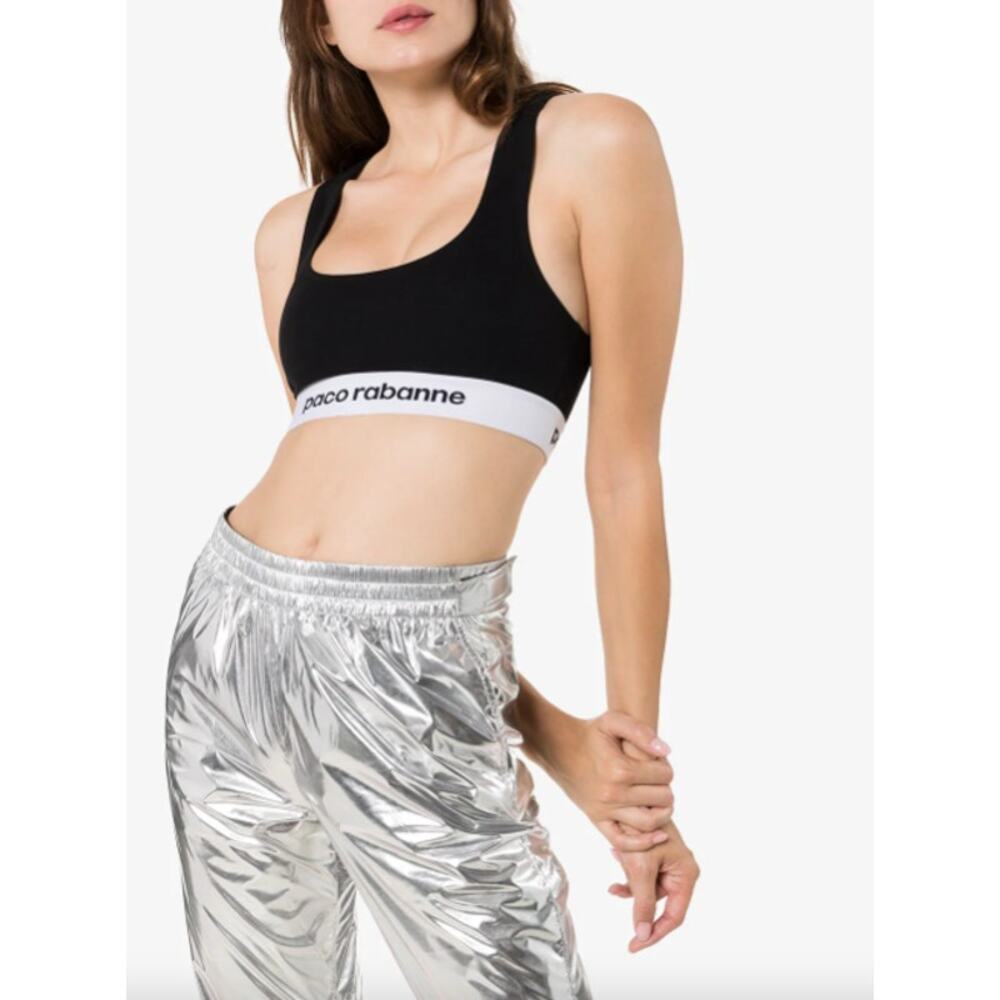 Paco Rabanne Logo-Band Jersey Bodyline Sports Bra